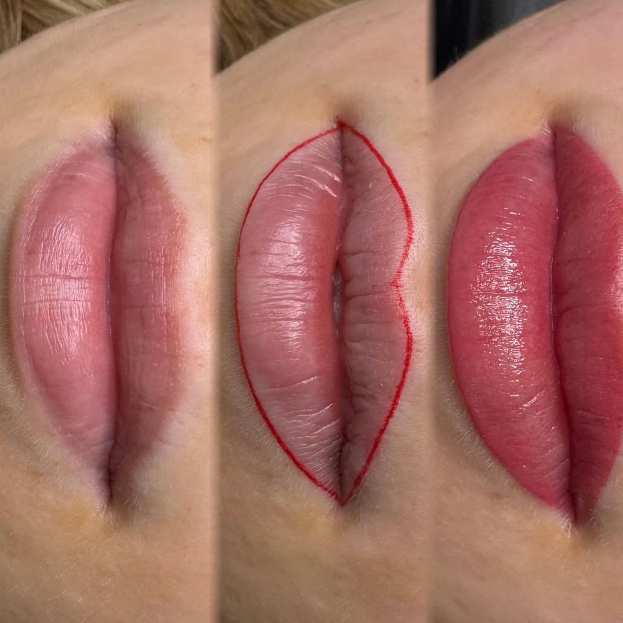 close up aquarelle lip tattoo detail