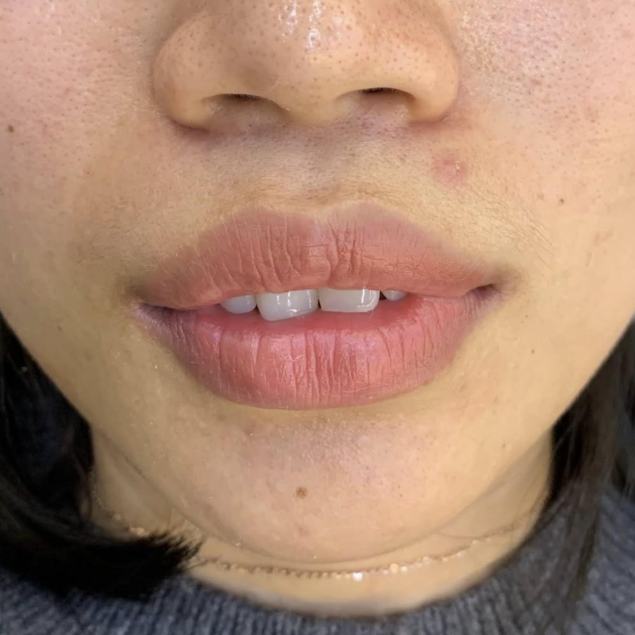 close up blurred lip border details