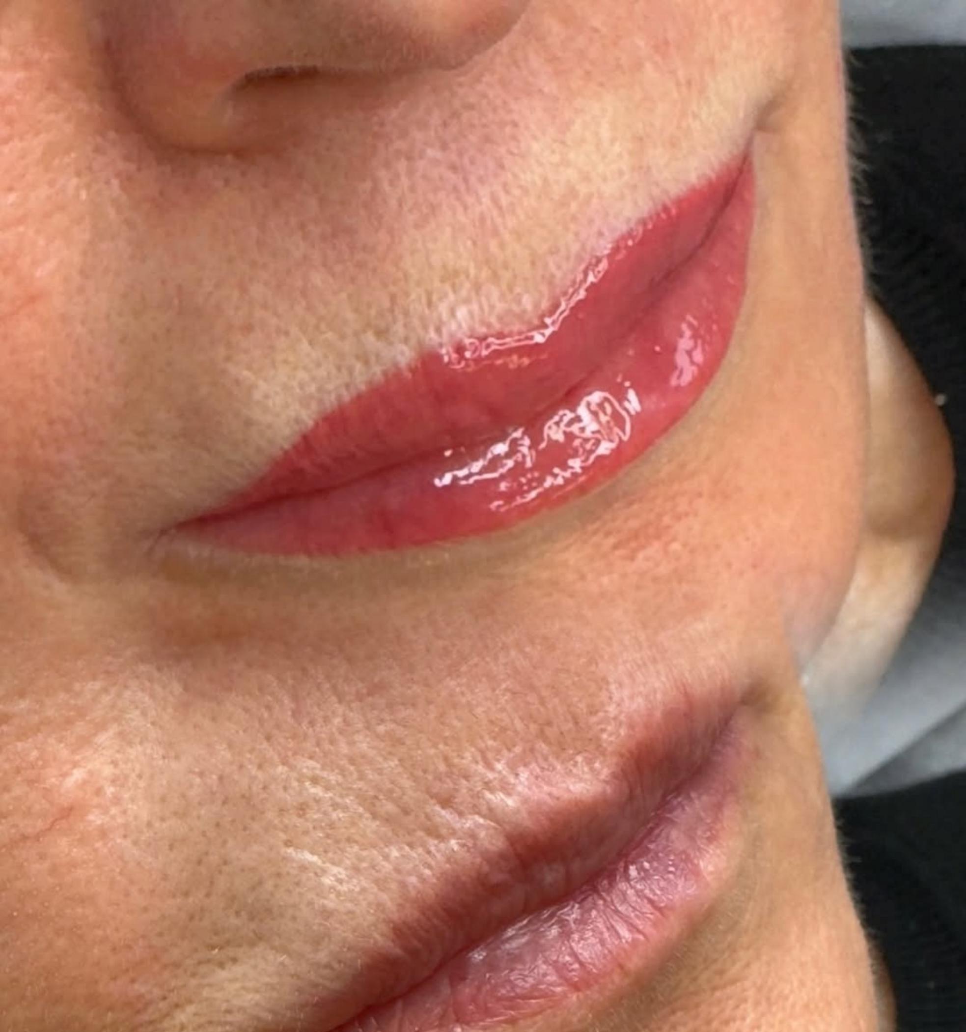 close up fresh lip tattoo pigment