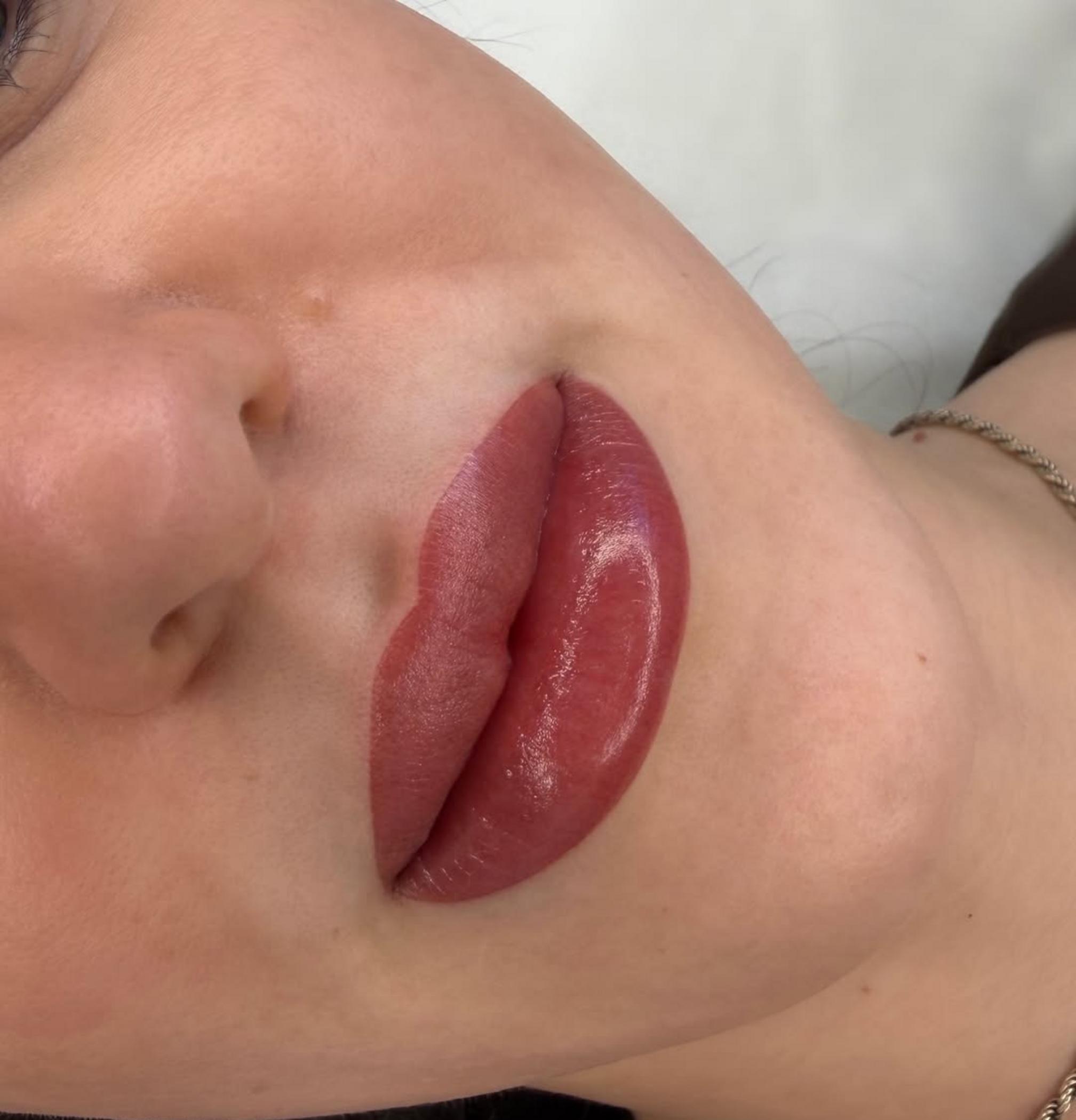 healing stages of lip blush tattoo