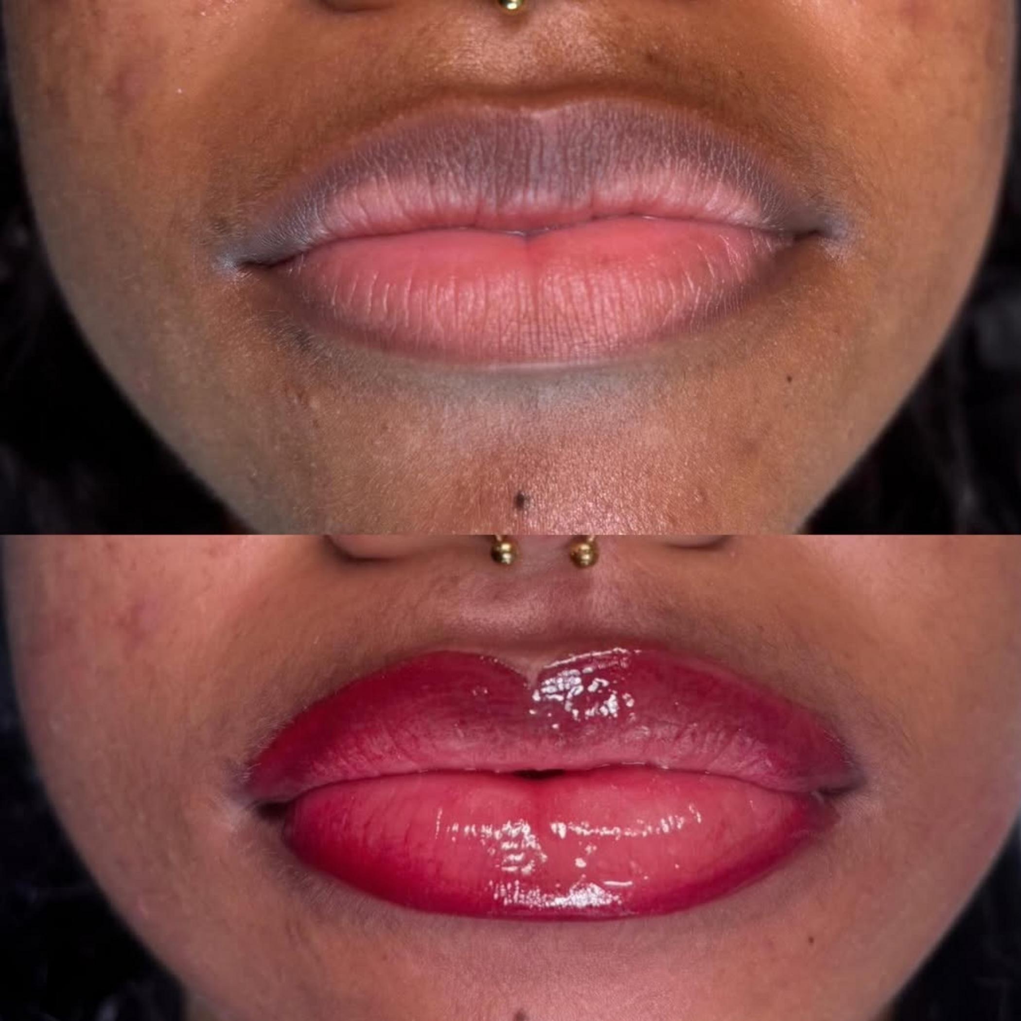 technician applying permanent lip color