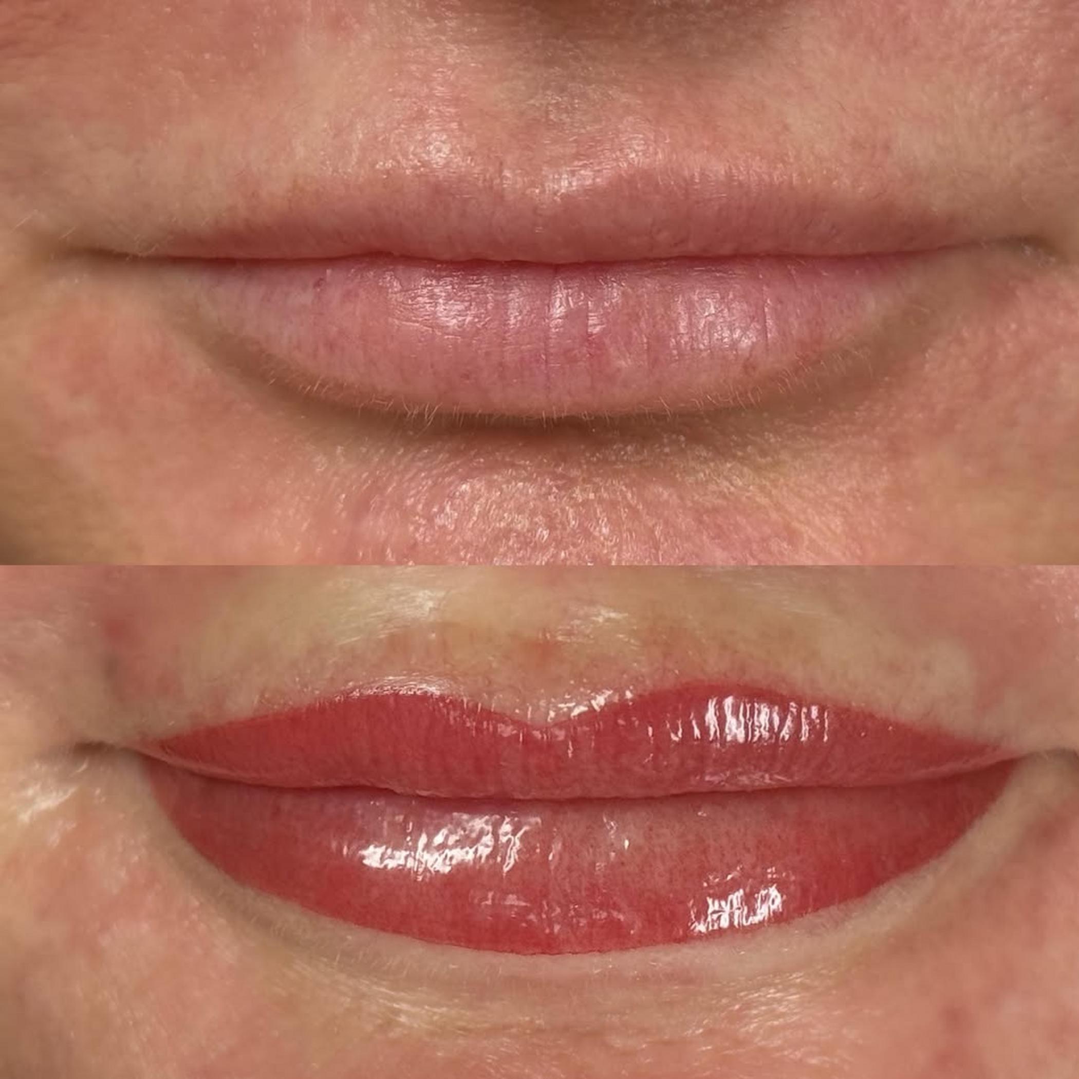 technician applying permanent lip makeup